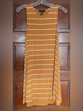 Forever 21 Gold and White Striped T-Shirt Midi Dress (Small)